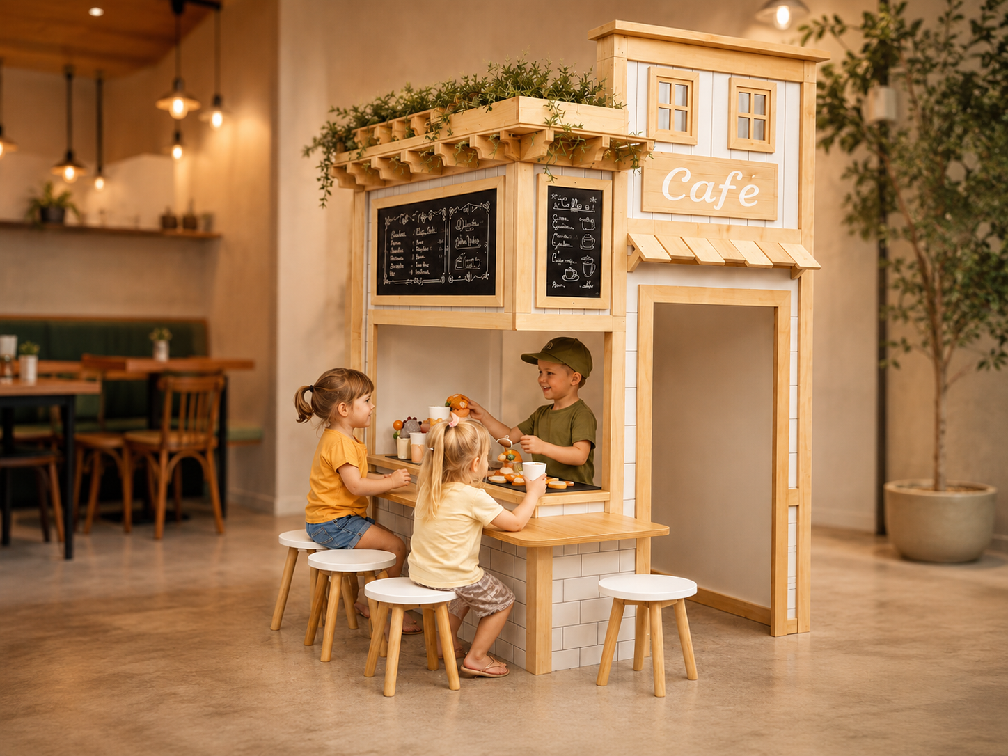 Cantinho de brincar em madeira, feito à mão